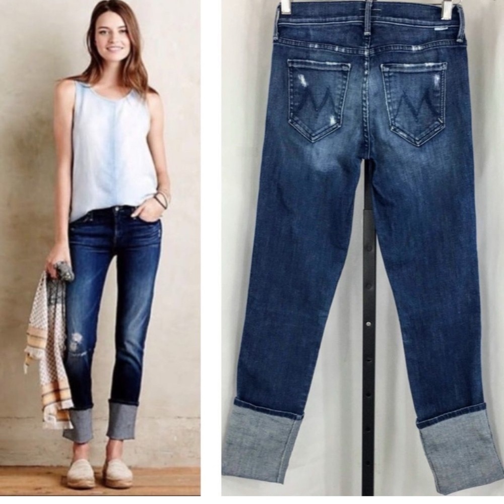 Mother Denim Womens Jeans The Ponyboy Cuffed Distressed Jeans In Echoes Size 25